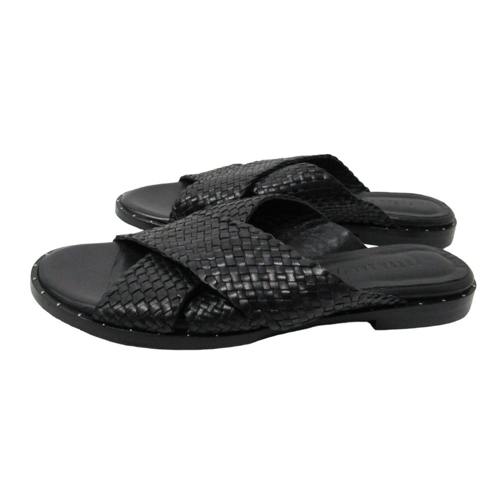 Freda Salvador Women Size 8.5 Black Flat Slide Cross Strap Sandals